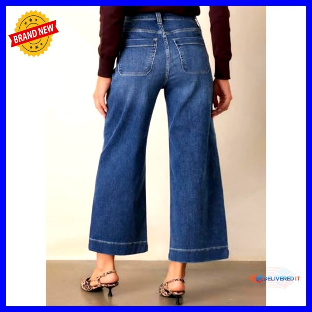 Plus Size High Waisted Wide Leg Stretchy Denim Jeans with Pockets - Picture 2 of 7